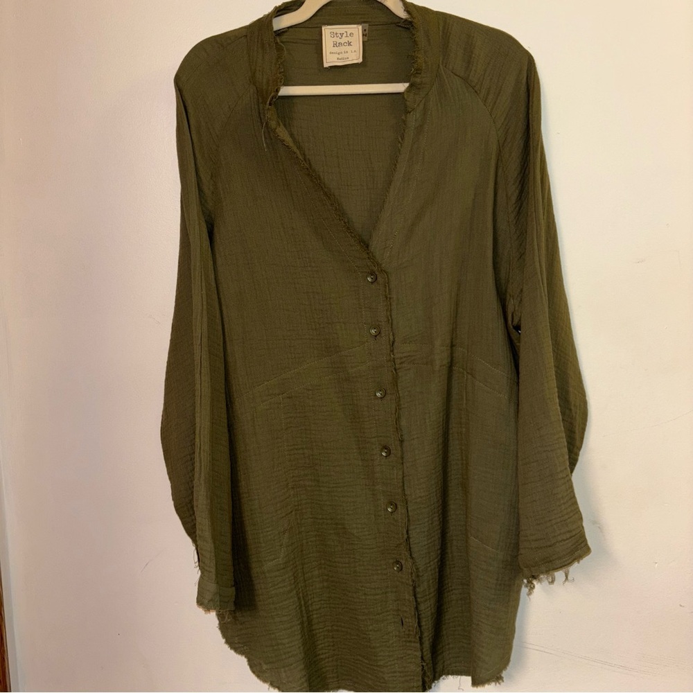 Style Rack Olive Green Button-Up Shirt M Lagenlook, Bohohemian